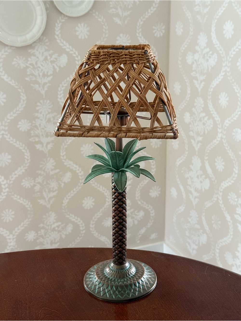 Vintage Hollywood Regency Style Palm Tree Candle Holder with Shade